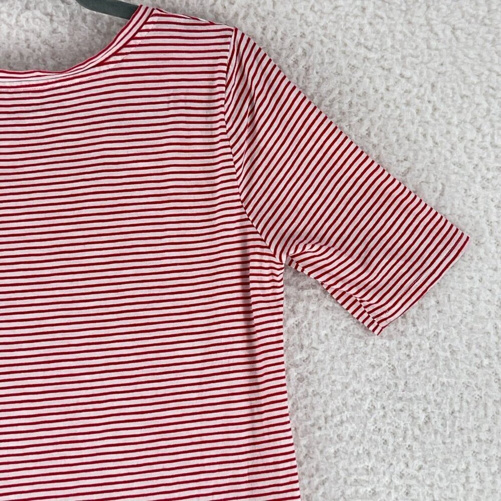 LOFT Vintage Soft Red Striped Shirt Womens Embroidered Short Sleeve Size Small - Picture 13 of 14